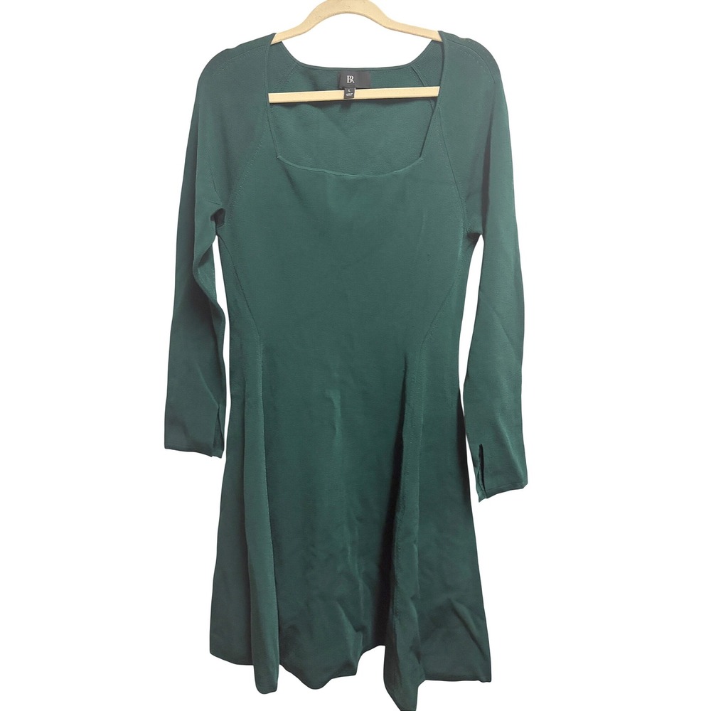 Banana Republic Milano Square Neck Dress Forest Green Fit Flare 817301 Large